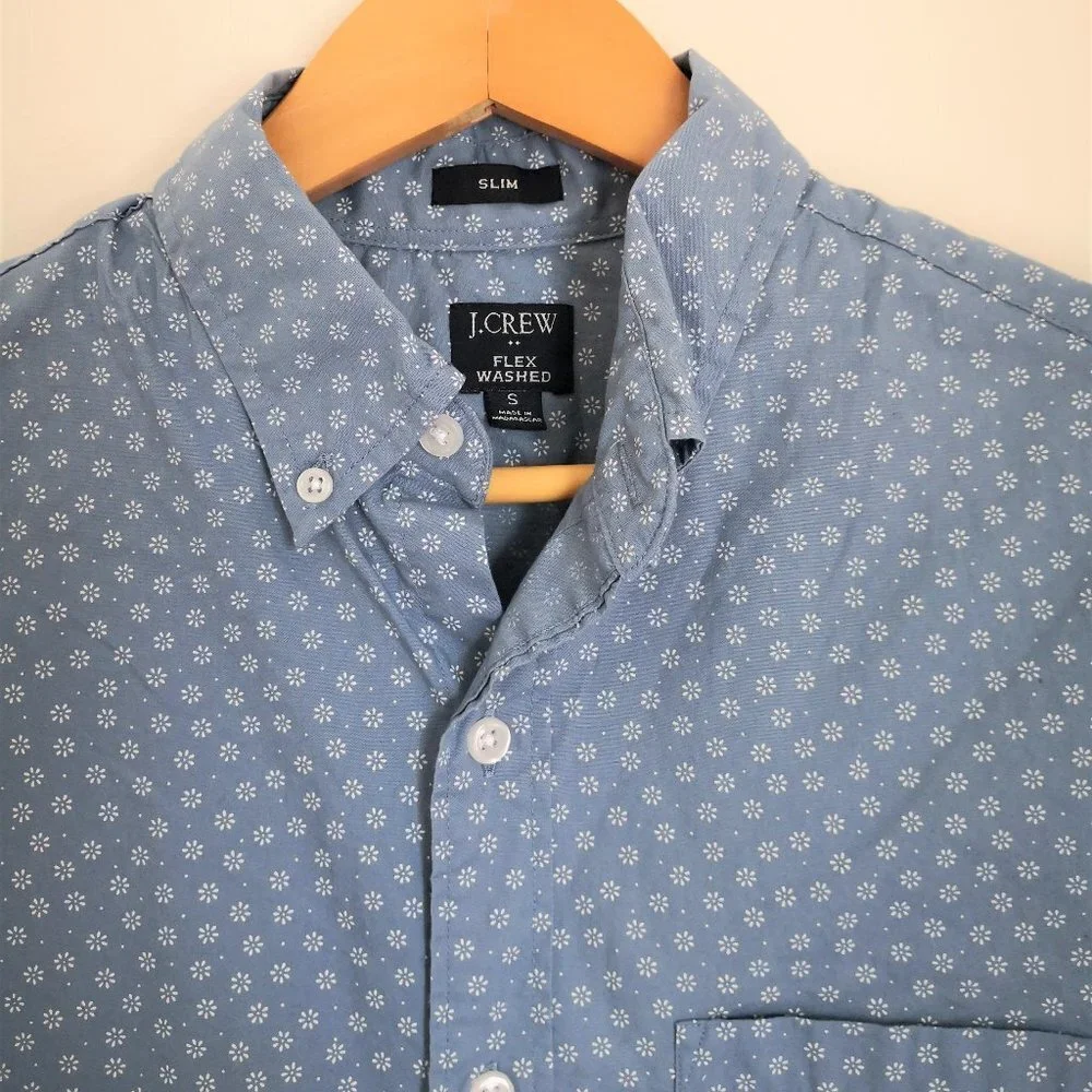 J. Crew Men's Cotton Slim Fit Casual Shirt Blue‎ Floral Size S